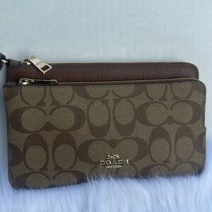 Coach Brown and Tan Patterned Wristlet